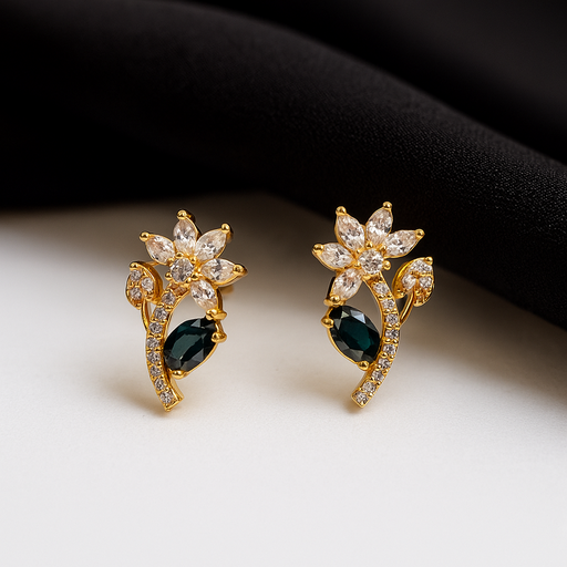 Emerald Petal Studs: Highlights the Black  stone and the floral shape.